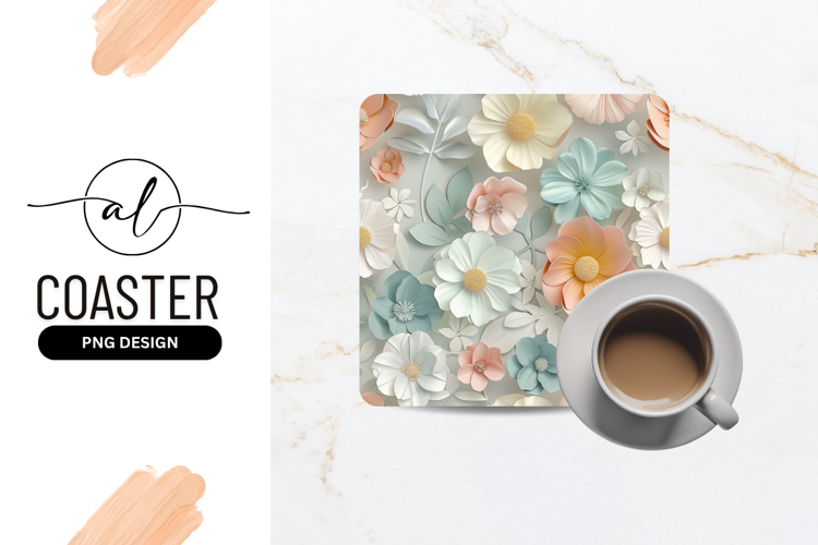 Pastel Paper Flowers Square Coaster Design