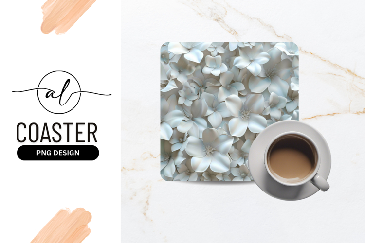 Elegant White Flower Arrangement For Square Coaster
