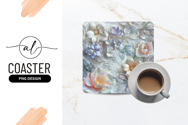 Elegant Floral Art Nouveau Square Coaster Design example image 1