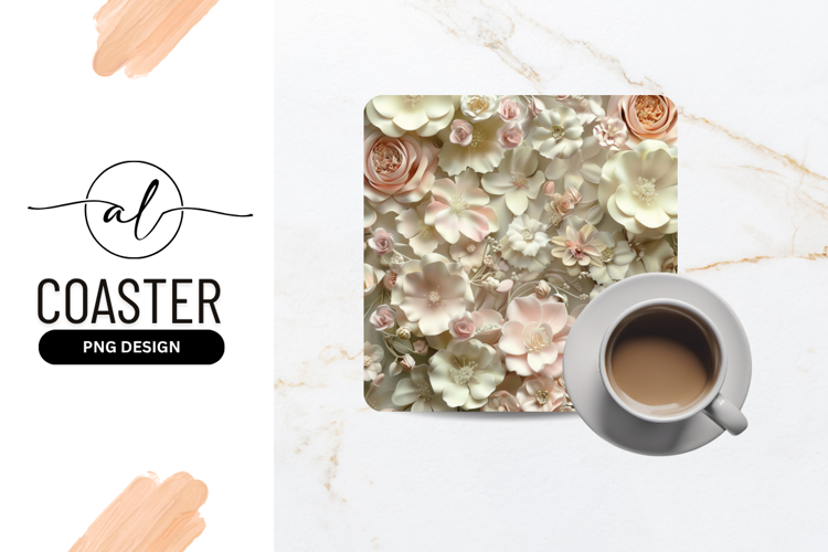 Elegant Floral Arrangement For Square Coaster Design