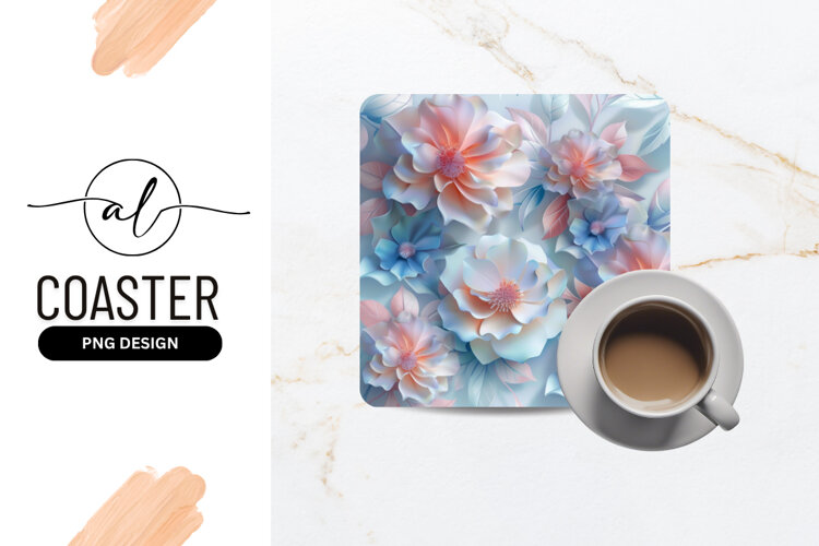 Delicate Pastel Flowers With Leaves Square Coaster example image 1