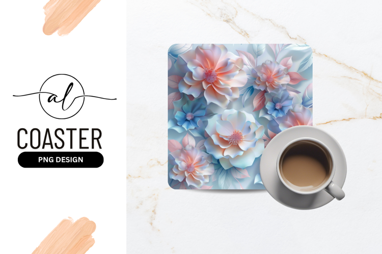 Delicate Pastel Flowers With Leaves Square Coaster