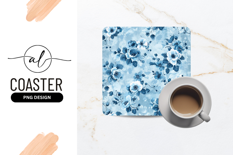 Blue Floral Pattern Watercolor Background For Square Coaster