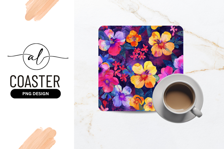 Vibrant Watercolor Floral Pattern For Square Coaster