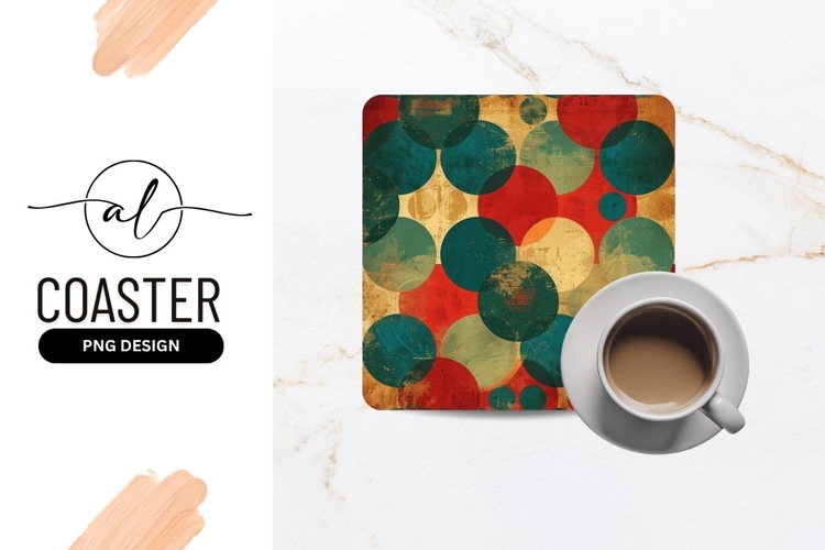 Abstract Retro Circle Pattern in Red Teal Beige with Grunge