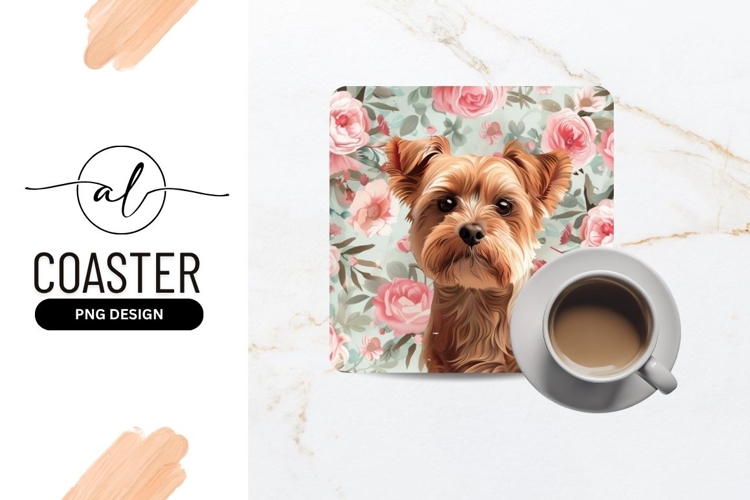 Yorkshire Terrier Dog Portrait with Pink Floral Background