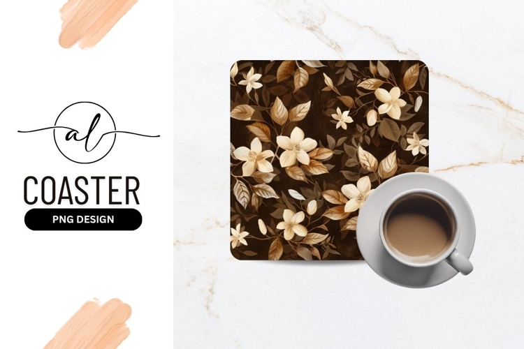 Floral Pattern with Cream Flowers and Brown Leaves