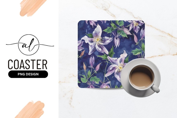 Watercolor floral pattern with purple flowers green leaves