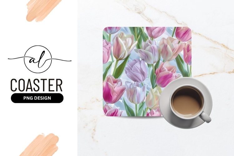 Pastel Tulip Floral Pattern with Pink Purple and White Bloom