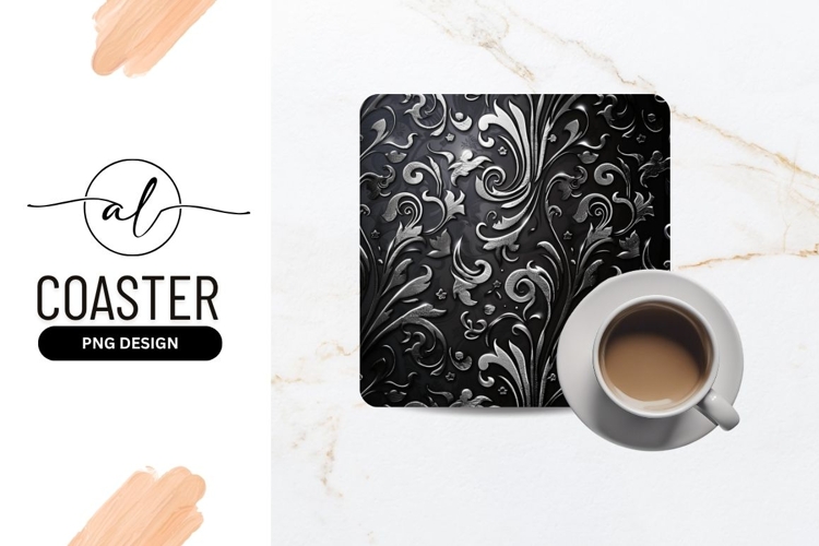 Silver Floral Pattern on Black Background Decorative Design