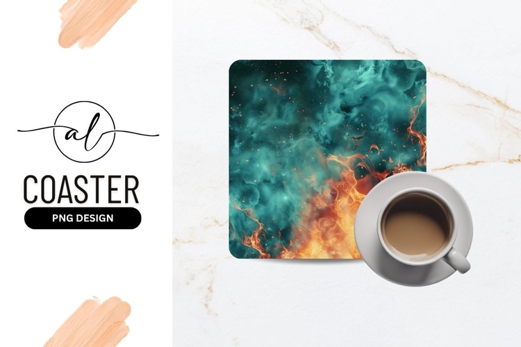 Abstract Teal and Orange Flames and Smoke with Scattered