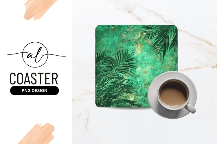 Emerald Green Palm Fronds on Textured Grunge Background