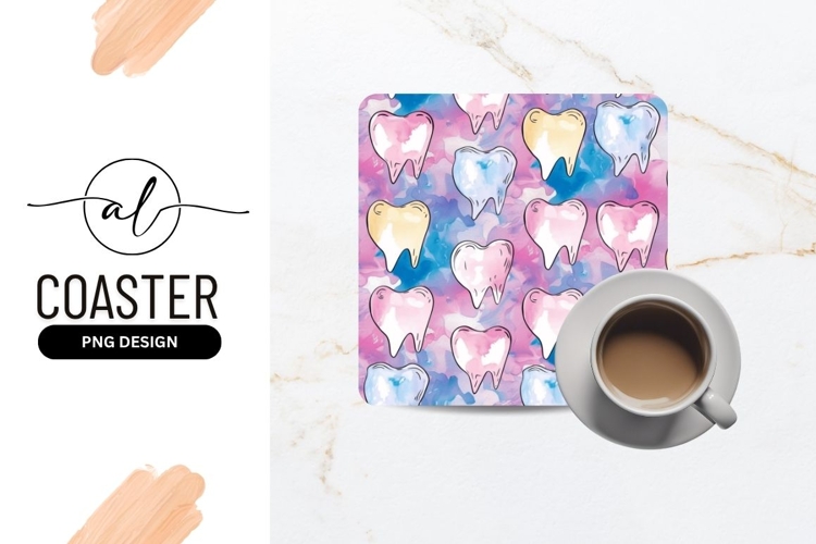 Watercolor Teeth Pattern on Pink Blue and Yellow