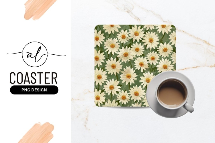 Daisy Floral Pattern on Green Background Illustration