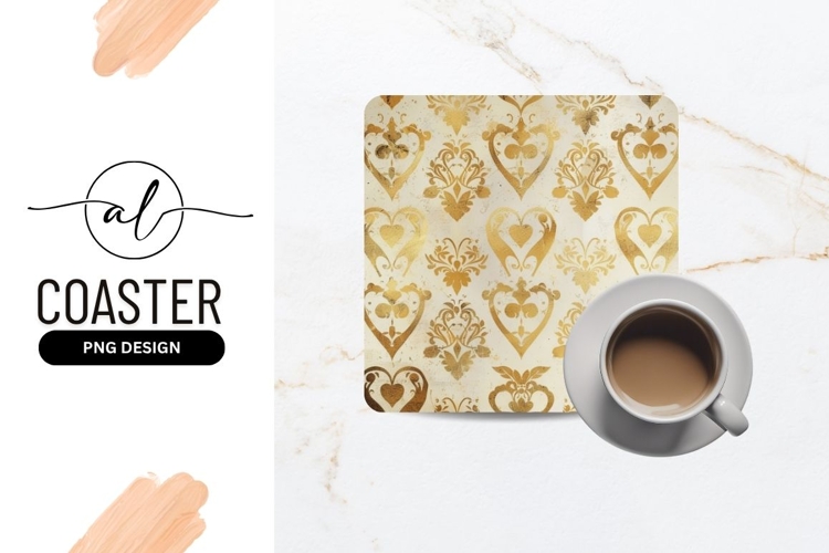 Gold Heart and Floral Pattern on Off- White Background