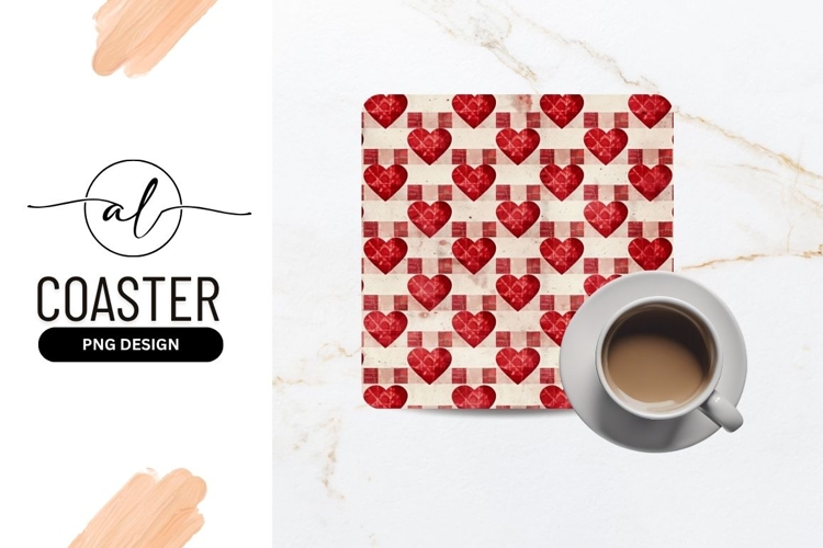 Red Hearts Pattern on Checkered Background