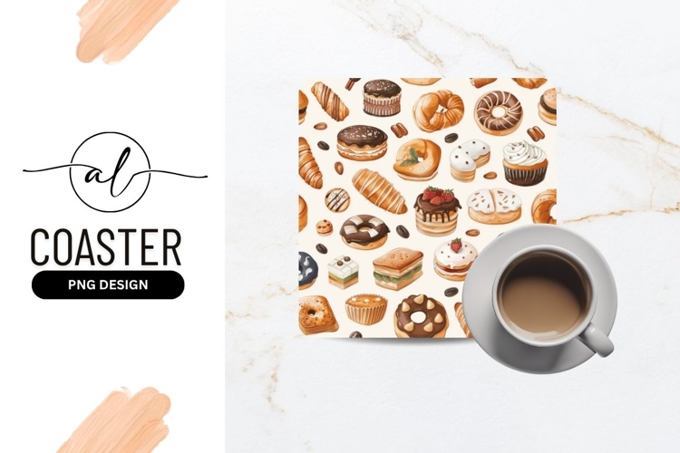 Watercolor Pastries and Coffee Beans Seamless Pattern