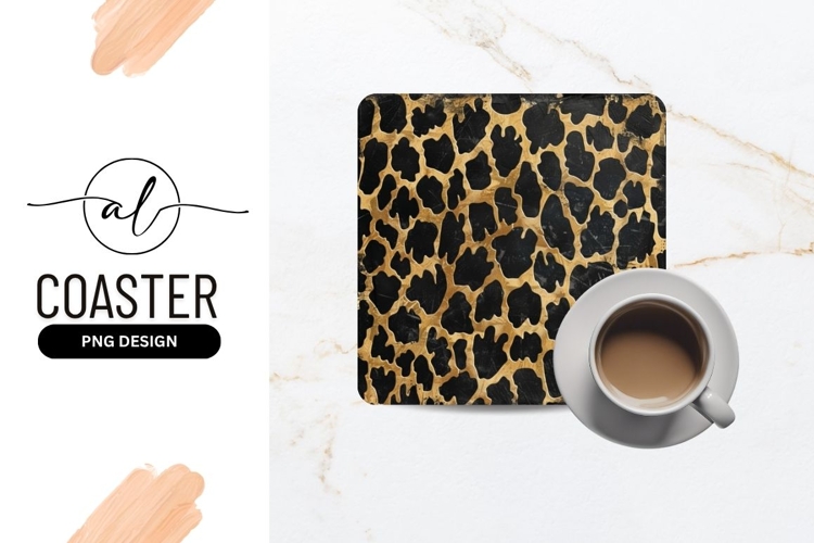 Gold and Black Leopard Print Pattern Square Coaster Png