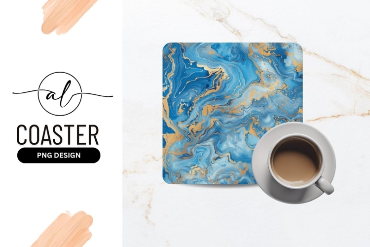Blue and Gold Marble Texture Swirls Abstract Background