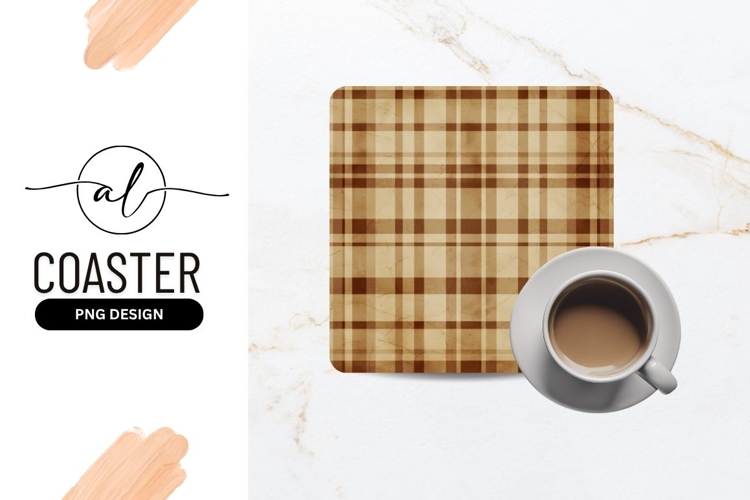 Tan and Brown Plaid Patterned Background with Textured Paper