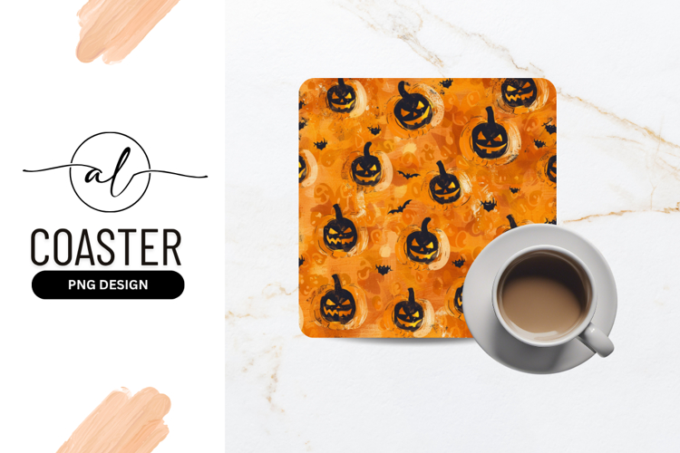 Halloween Pumpkin and Bat Pattern on Orange Background
