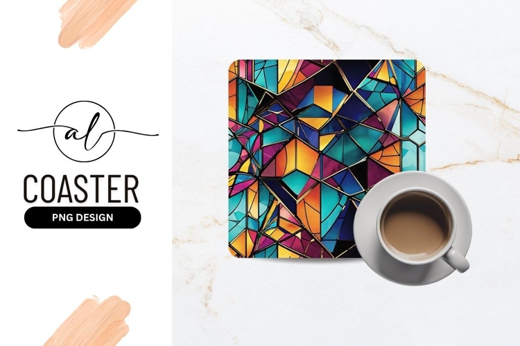 Colorful Geometric Glass Square Coaster Png Art