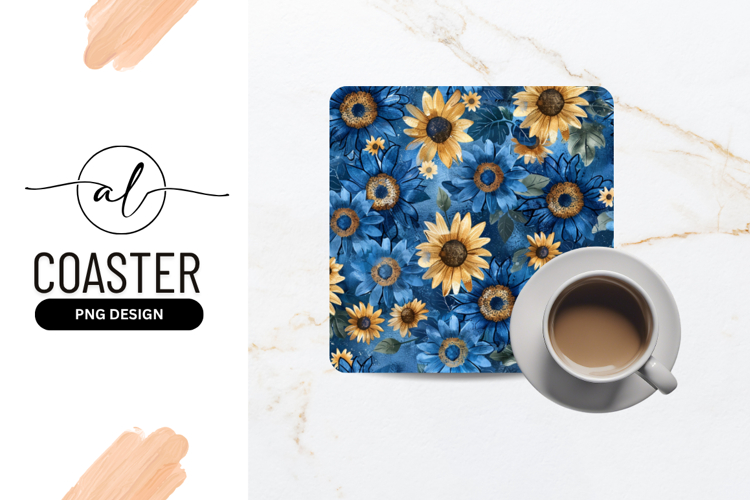 Watercolor Blue And Gold Sunflower Floral Pattern