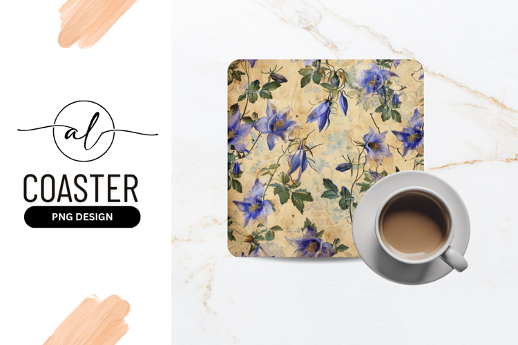 Vintage Floral Pattern With Blue Columbine Flowers