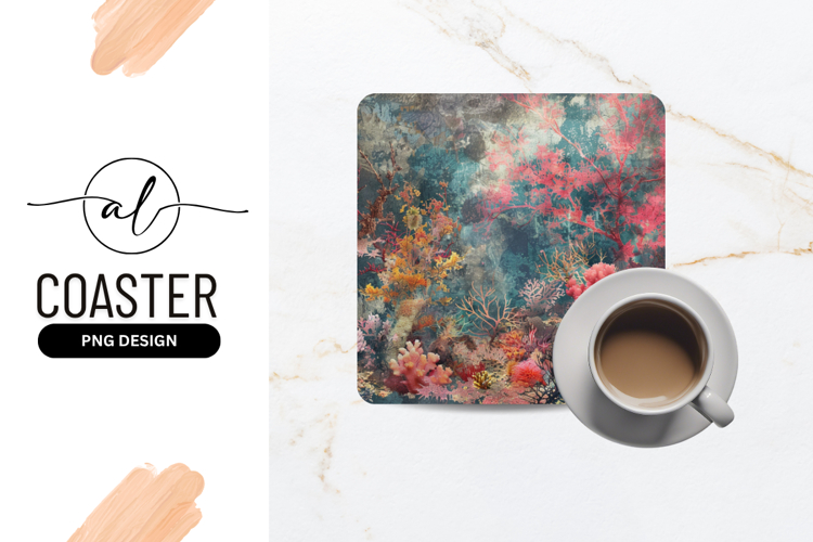 Colorful Coral Reef Aquatic Underwater Square Coaster