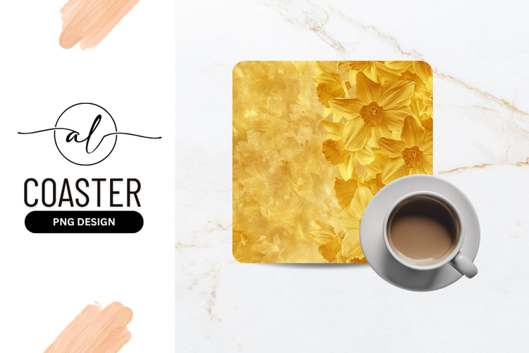 Golden Narcissus Flowers On Grunge Background Square Coaster