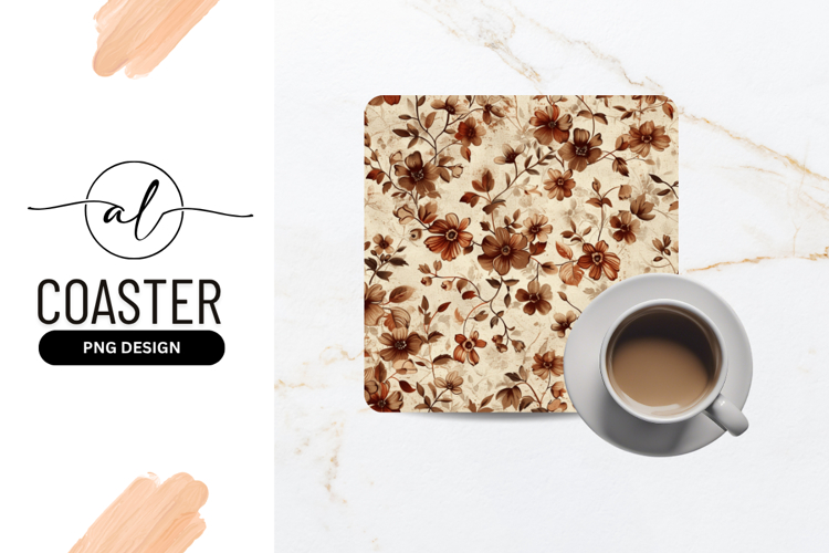 Brown Floral Pattern Square Coaster Design