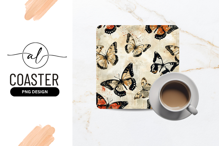 Elegant Butterfly Pattern Square Coaster Design