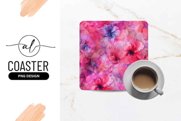 Pink Floral Abstract Alcohol Ink Square Coaster