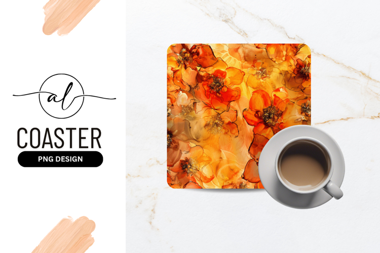 Abstract Orange Floral Design Square Coaster Art