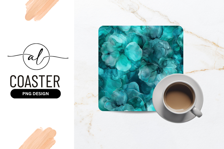 Teal Flowers Ink Wash Seamless Floral Pattern