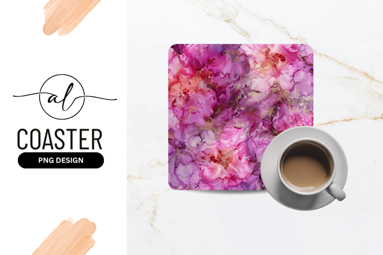 Pink Floral Alcohol Ink Art Square Coaster