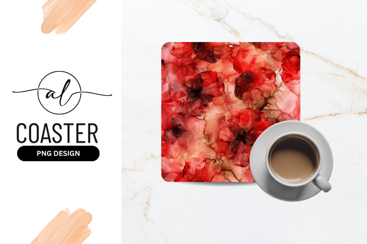 Abstract Red Poppies Ink Painting Square Coaster