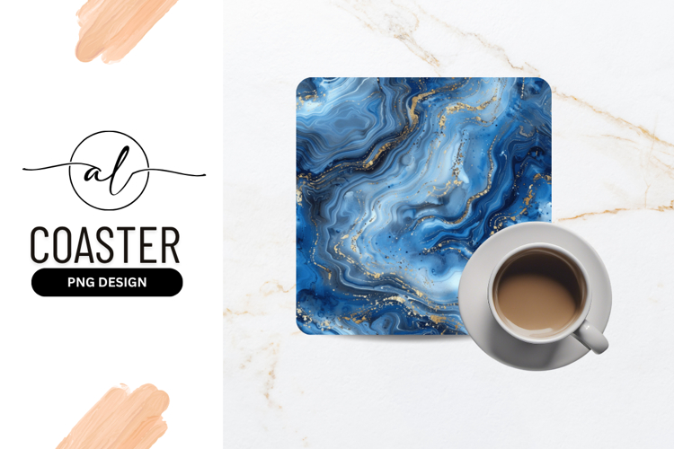 Blue And Gold Marble Texture For Square Coaster