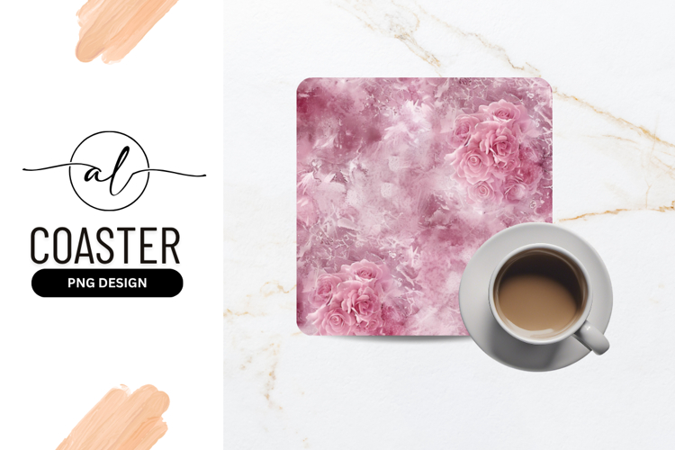 Pink Roses Floral Textured Square Coaster Design