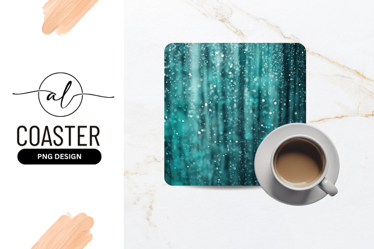 Teal Blurred Bokeh Abstract Background For Square Coaster