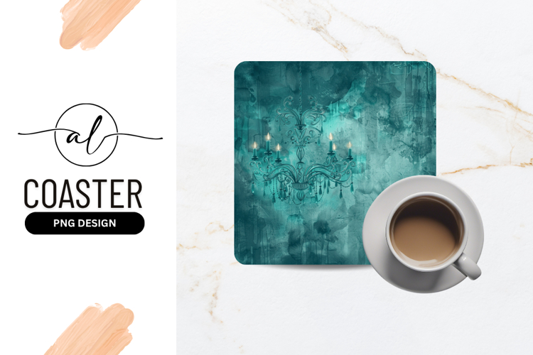 Teal Chandelier On Textured Background For Square Coaster