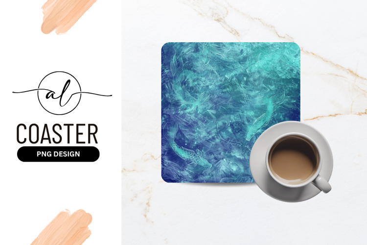 Koi Fish Blue Aqua Square Coaster Pattern