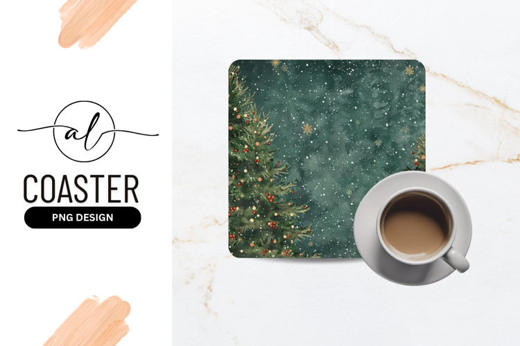 Christmas Trees Snowfall Square Coaster Background Png