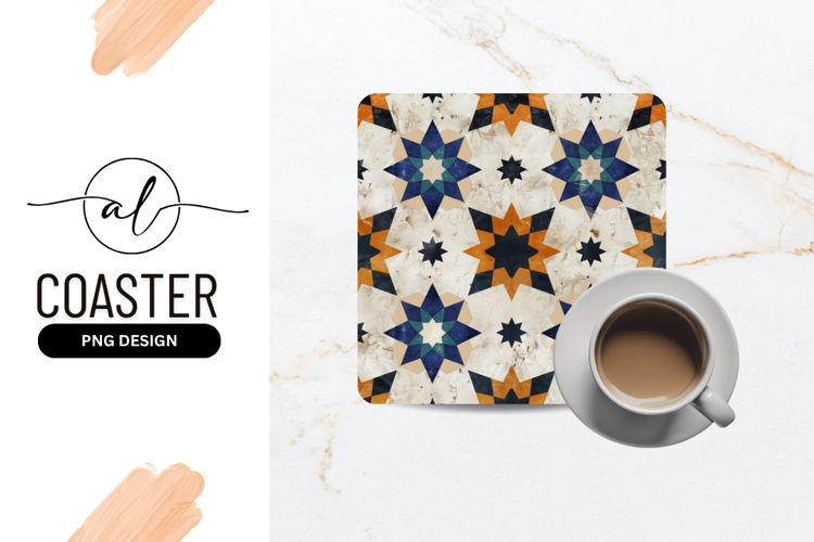 Elegant Geometric Star Pattern For Square Coaster Png