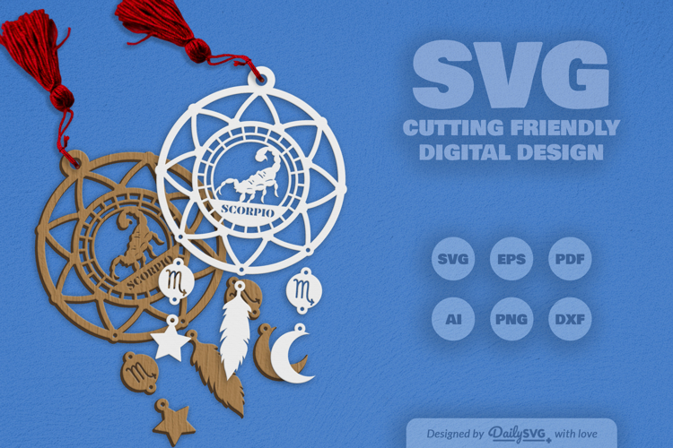 Scorpio Dream Catcher Laser Cut Set SVG