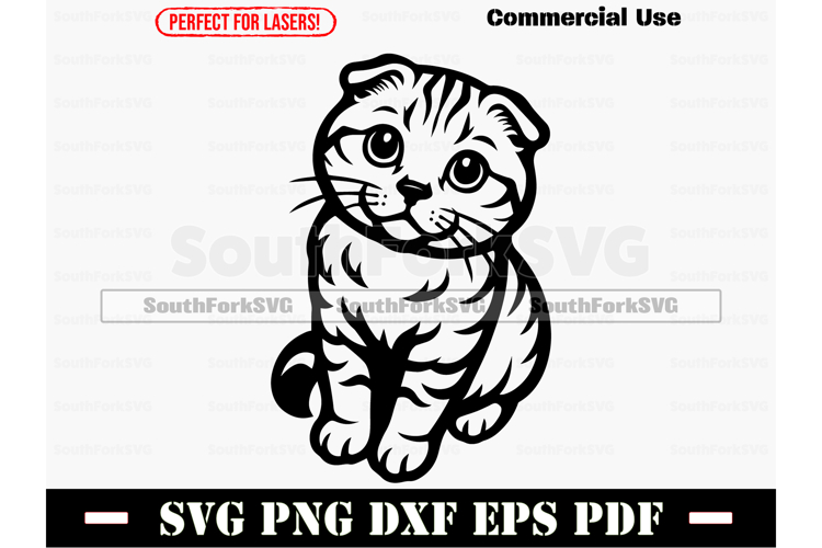 Scottish Fold Cat Begging Design SVG PNG DXF EPS PDF