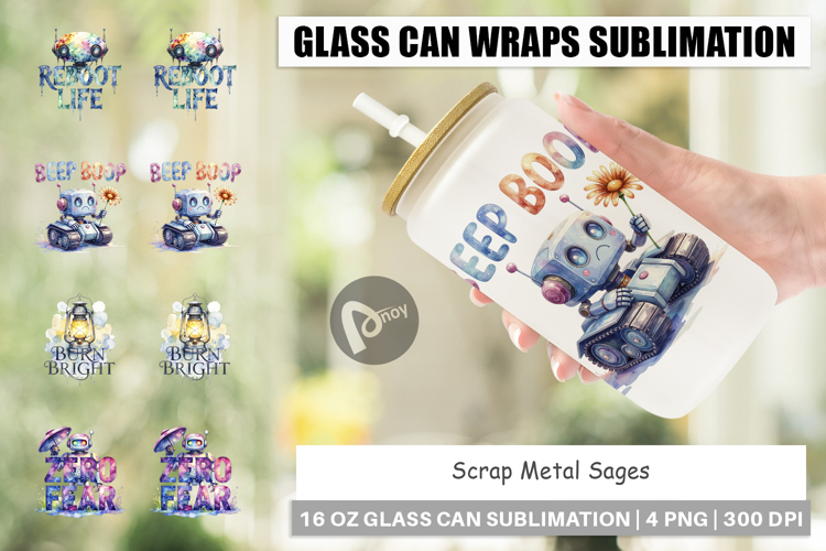 Vintage Robot Quotes Glass Can