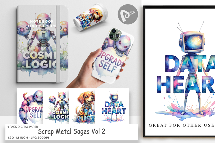 Vintage Robot Quotes Digital Paper