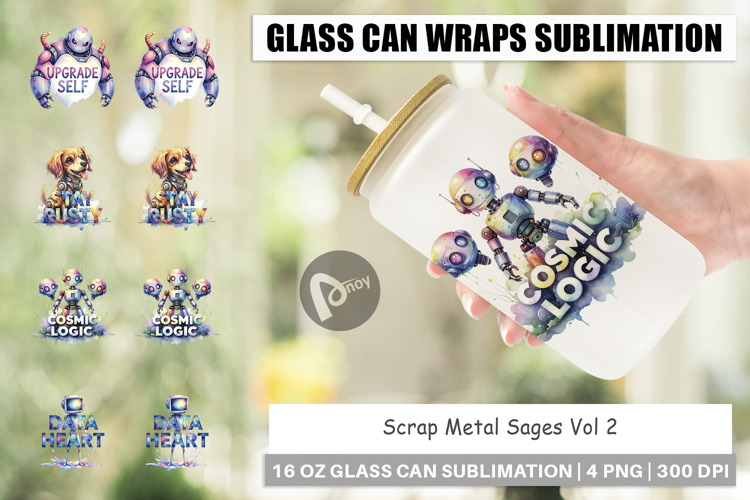 Vintage Robot Quotes Glass Can