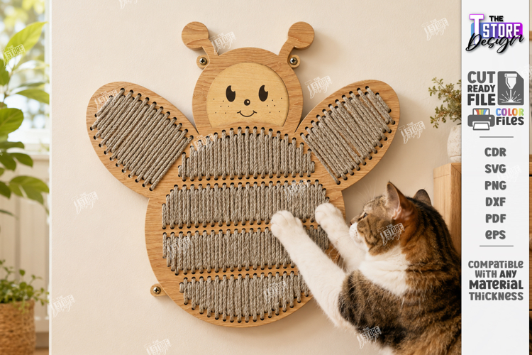 Wall Mounted Cat Scratcher Laser Cut | Pets Design | Bee SVG